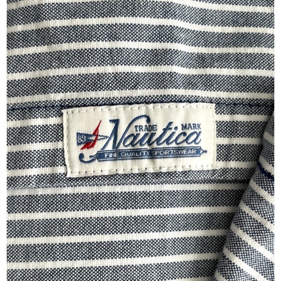 Nautica Mens Striped Shirt‎ Size M Blue-Gray Solid Trim Pocket Embroidered Logo - Picture 6 of 9